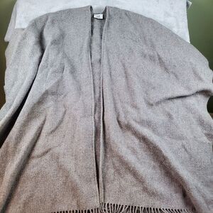 Vintage Cotswold Wool Open Cape Shawl Gray Fringed Poncho Made In England UK‎